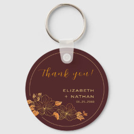 Classy Burgundy Guld Blommigt Bröllop Tack Nyckelring