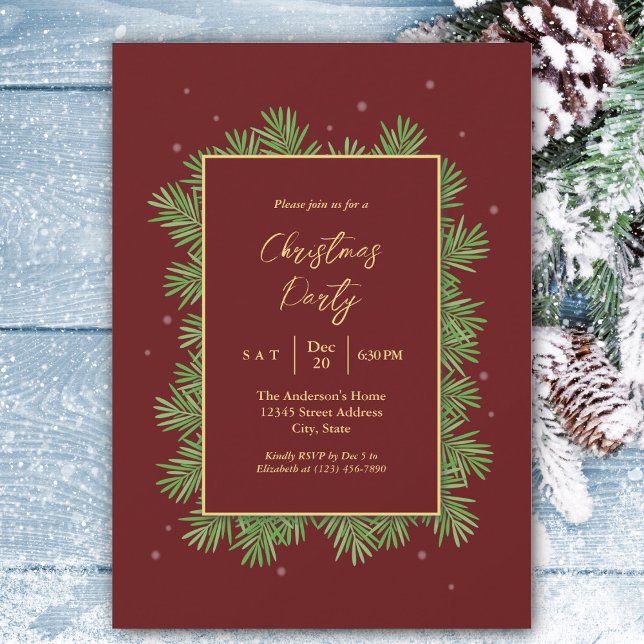 Classy Burgundy jul Botaniska Julfesten Inbjudningar (Skapare uppladdad)
