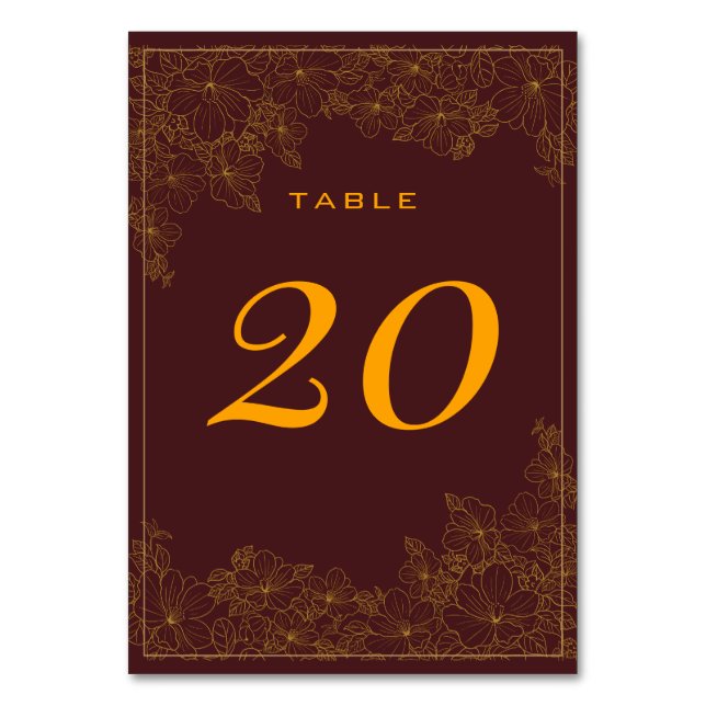 Classy Burgundy Subtle Golden Mönster Bordsnummer (Framsidan)