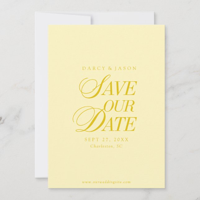 Classy Butter Yellow Elegant Save the Date Card Spara Datumet (Framsida)
