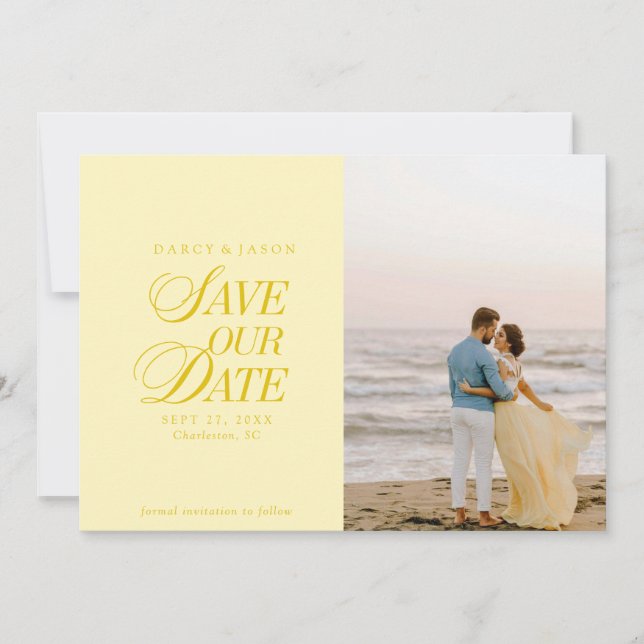 Classy Butter Yellow Elegant Save the Date Card Spara Datumet (Framsida)
