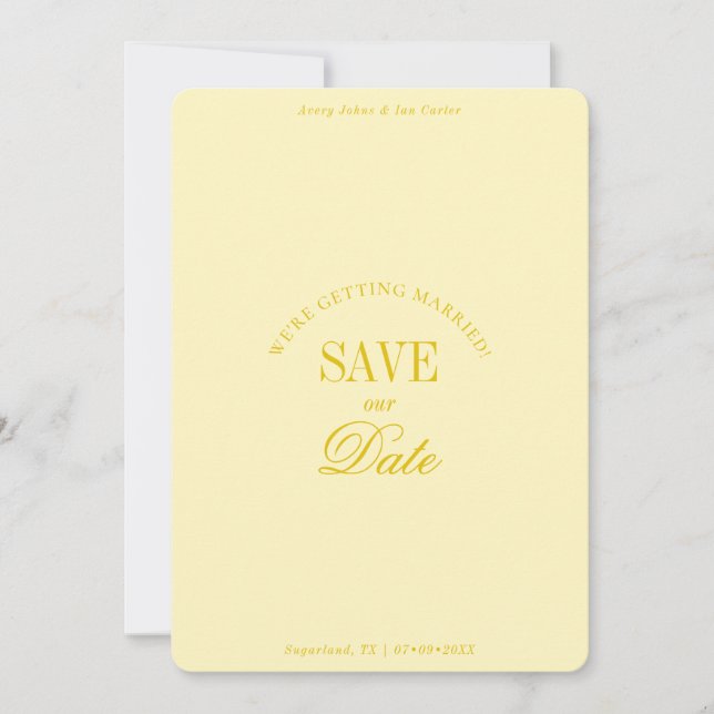 Classy Butter Yellow Elegant Save the Date Card Spara Datumet (Framsida)