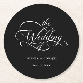 Classy Calligraphy Bröllop Black Underlägg Papper Rund