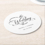 Classy Calligraphy Bröllop Black & White Underlägg Papper Rund<br><div class="desc">Enkel papper underlägg i svart och vitt bröllop har elegant,  romantisk kalligrafisk text med text. Om du vill ha en mer avancerad anpassning av den här designen klickar du på BLUE DESIGN VERKTYG ovan!</div>