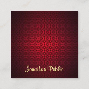 Classy Calligraphy Script Namn Elegant Red Damask Fyrkantigt Visitkort