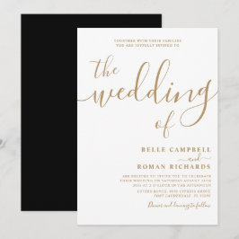 Classy Calligraphy White & Guld Bröllop Inbjudningar