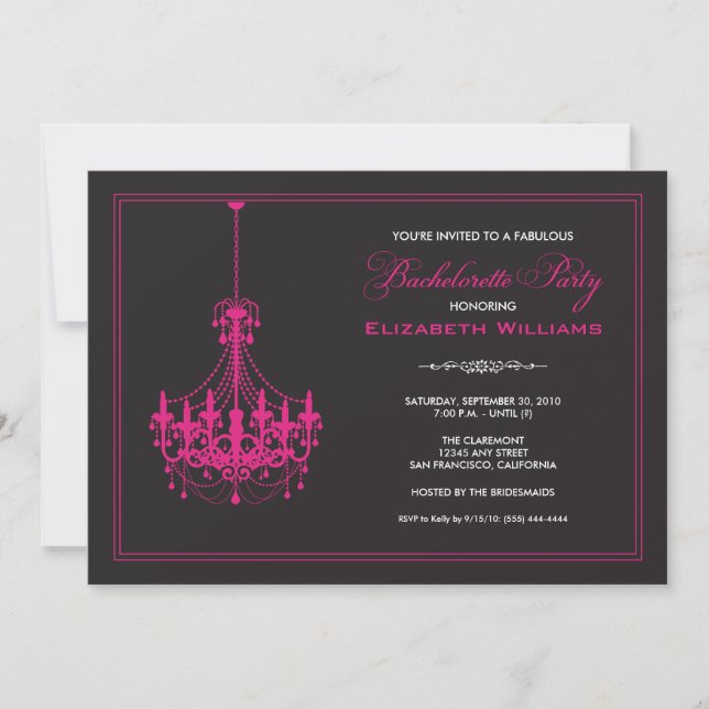 Classy Chandelier Bachelorette Inbjudan (rosa) (Framsida)