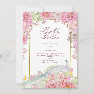 Classy Chic Blommigt Golden Ram Baby Shower Inbjudningar