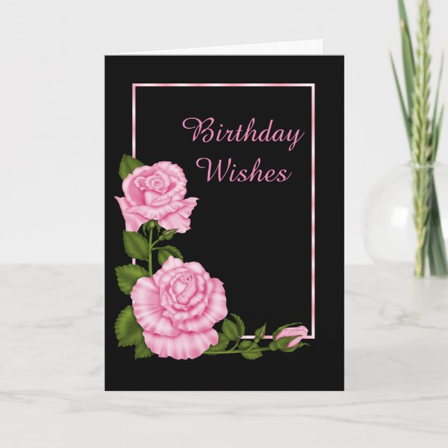 Classy Chic Corner Rosa ros Bouquet Birthday Kort (Framsida)