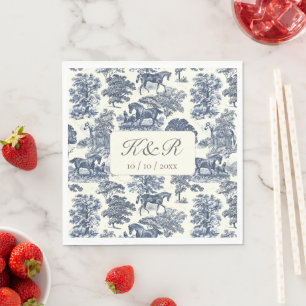 Classy Chic Elegant Blue Horse Toile Namn Initiale Pappersservett