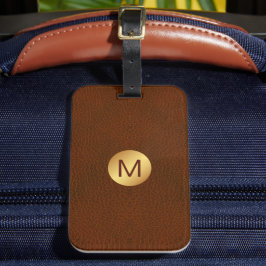 Classy Chic Faux Brown Leather & Guld Monogram Bagagebricka