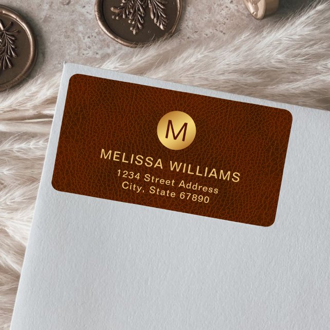 Classy Chic Initial Brown Struktur & Guld Adress Adressetikett (Skapare uppladdad)