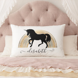 Classy Chic Luxury Black och Guld Rainbow Unicorn Lumbarkudde