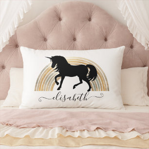 Classy Chic Luxury Black och Guld Rainbow Unicorn Lumbarkudde