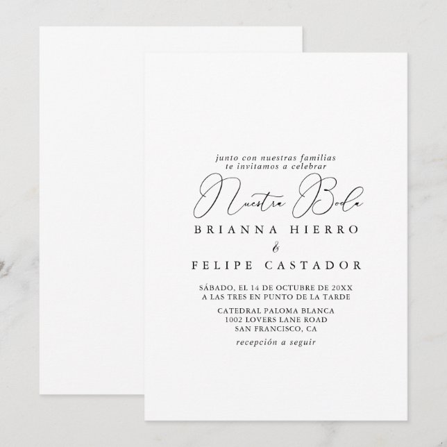 Classy Chic Minimalist Nuestra Boda Bröllop  Inbjudningar (Fram/baksida)