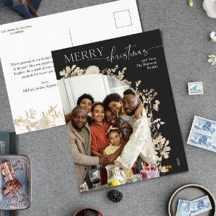Classy Chic Mörk Guld Blommor Foto jul Helg Vykort