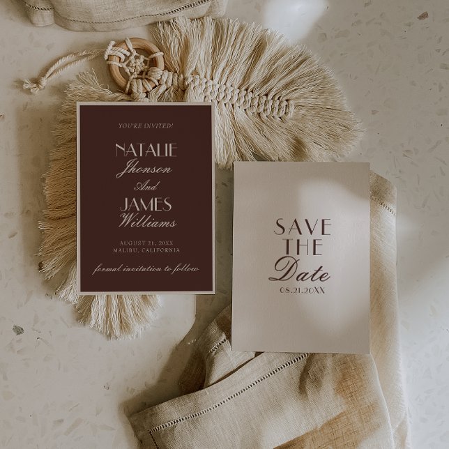 Classy Chocolate Brown Ivory Old Money Wedding Spara Datumet (Skapare uppladdad)