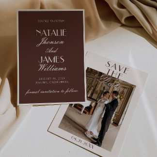 Classy Chocolate Brown Old Money Photo Wedding Spara Datumet