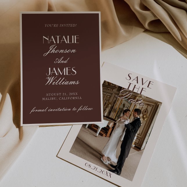 Classy Chocolate Brown Old Money Photo Wedding Spara Datumet (Skapare uppladdad)