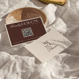 Classy Chocolate Brown Old Money QR Code Wedding OSA Kort