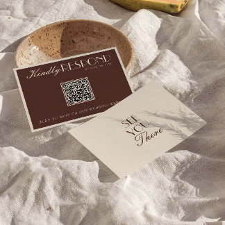Classy Chocolate Brown Old Money QR Code Wedding OSA Kort