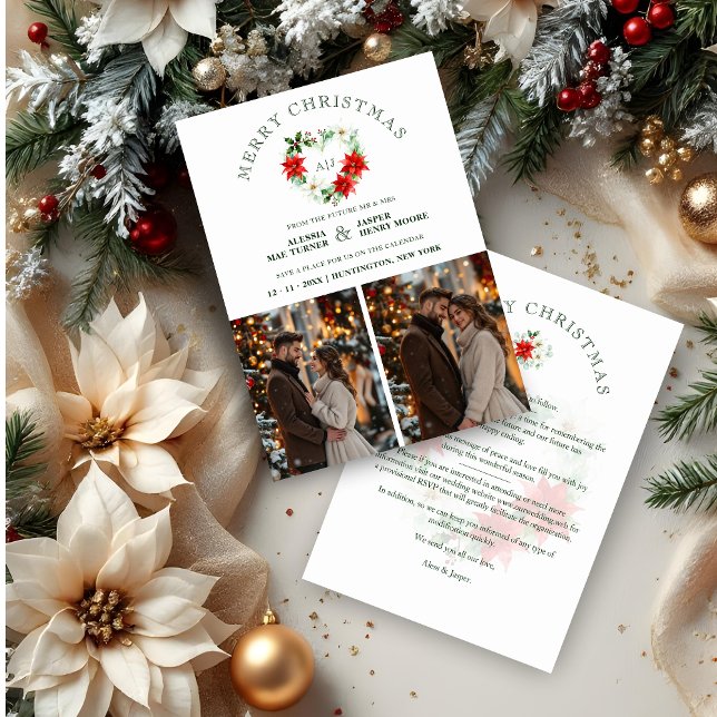 Classy Christmas Floral Monogram Heart Initials Spara Datumet (Classy Christmas Floral Monogram Heart Wedding Save the Date Cards a Holiday Cards. )