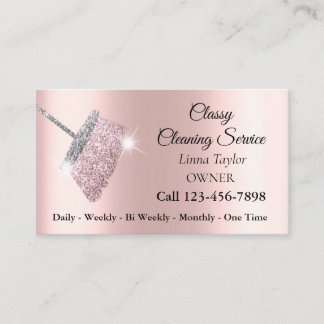 Classy Cleaning Service Silver Pink Business Card Visitkort