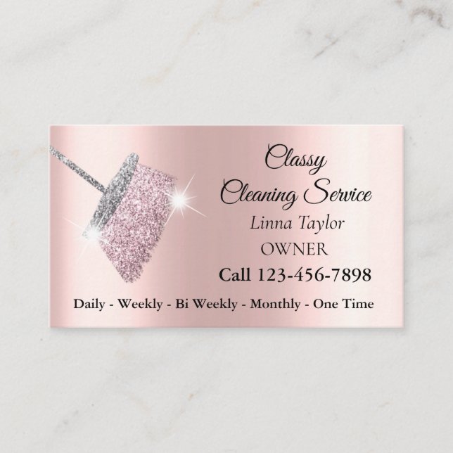 Classy Cleaning Service Silver Pink Business Card Visitkort (Framsida)