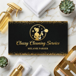 Classy Cleaning Services Logo Maid gold Visitkort