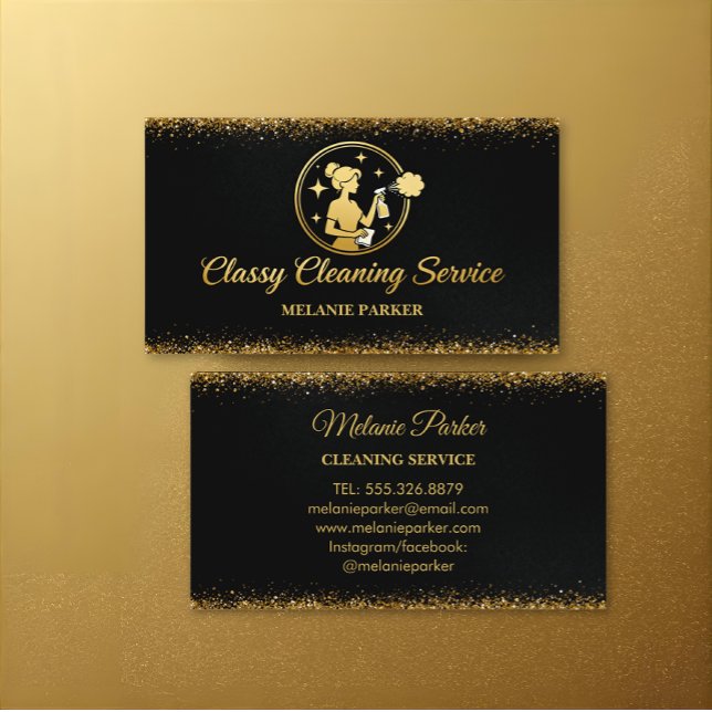 Classy Cleaning Services Logo Maid gold Visitkort (Skapare uppladdad)
