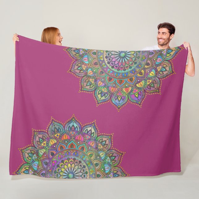 Classy Colorfullt Mandala India Stil 1 Fleecefilt (På plats)
