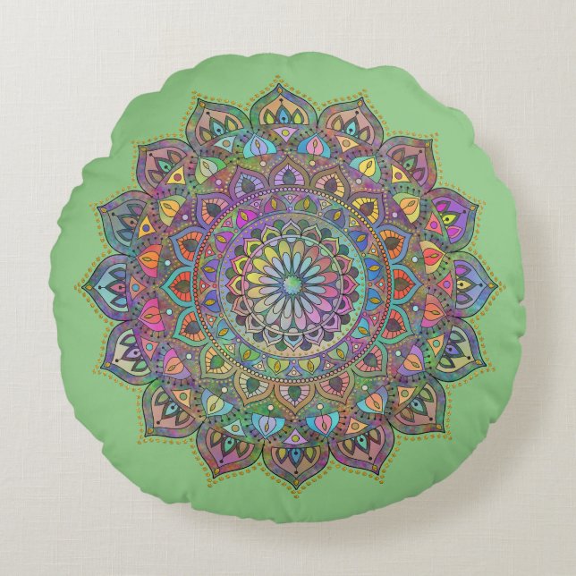 Classy Colorfullt Mandala India Stil 1 Rund Kudde (Framsidan)