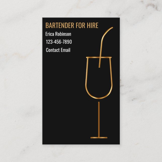 Classy Cool Bartender For Hire Business Cards Visitkort (Framsida)
