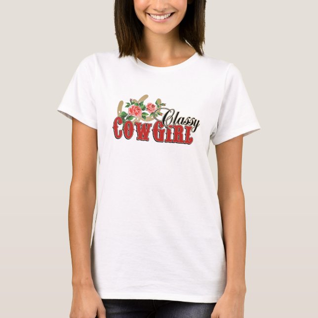 Classy Cowgirl Horseshoes + Ro Design Tee Shirt (Framsida)