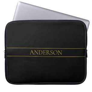 Classy Customizable Gold Text & Lines Laptop Fodral