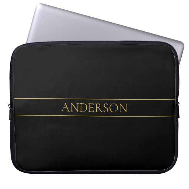 Classy Customizable Gold Text & Lines Laptop Fodral (Framsidan)