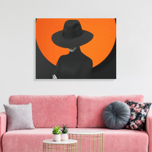 Classy Dam Hat Black & Orange Design Canvastryck
