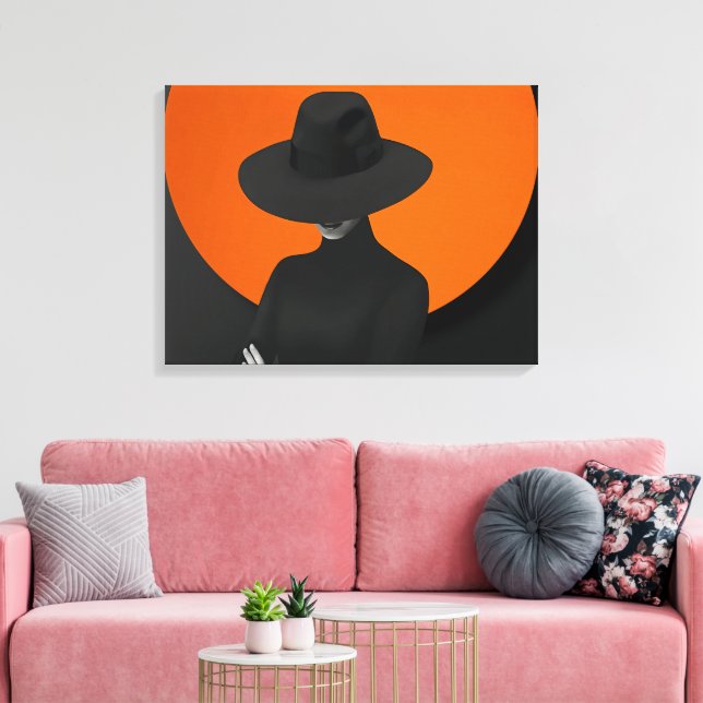 Classy Dam Hat Black & Orange Design Canvastryck (Insitu (Vardagsrum))