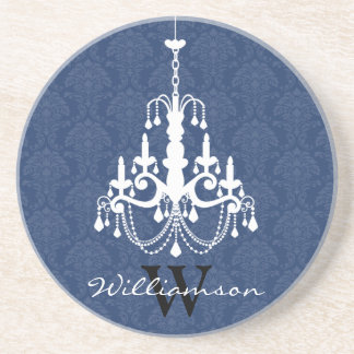 Classy Damask Chandelier Monogram Underlägg (blått