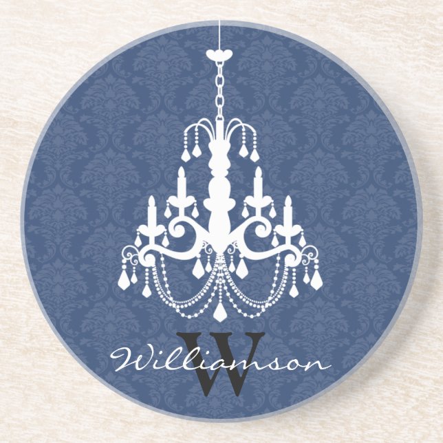 Classy Damask Chandelier Monogram Underlägg (blått (Framsidan)