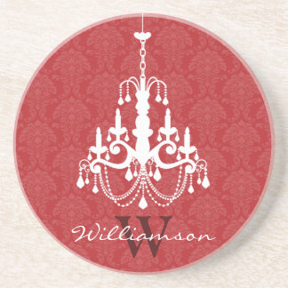 Classy Damask Chandelier Monogram Underlägg (rött)
