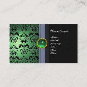 CLASSY DAMASK GEM MONOGRAM svart grönt Visitkort
