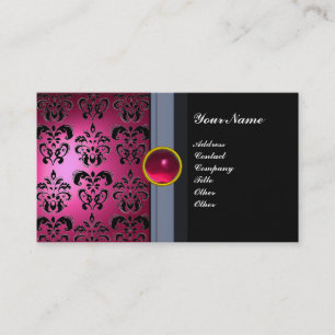 CLASSY DAMASK GEM MONOGRAM svart rosa Visitkort