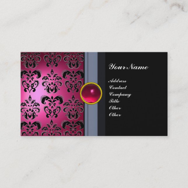 CLASSY DAMASK GEM MONOGRAM svart rosa Visitkort (Framsida)