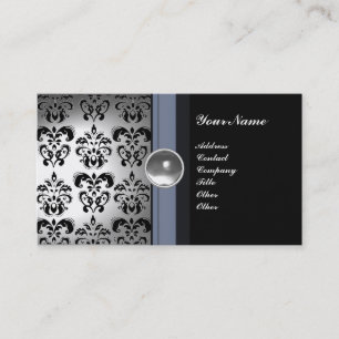 CLASSY DAMASK GEM MONOGRAM svart vitt Visitkort
