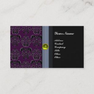 CLASSY DAMASK MONOGRAM Black topaz gult Visitkort