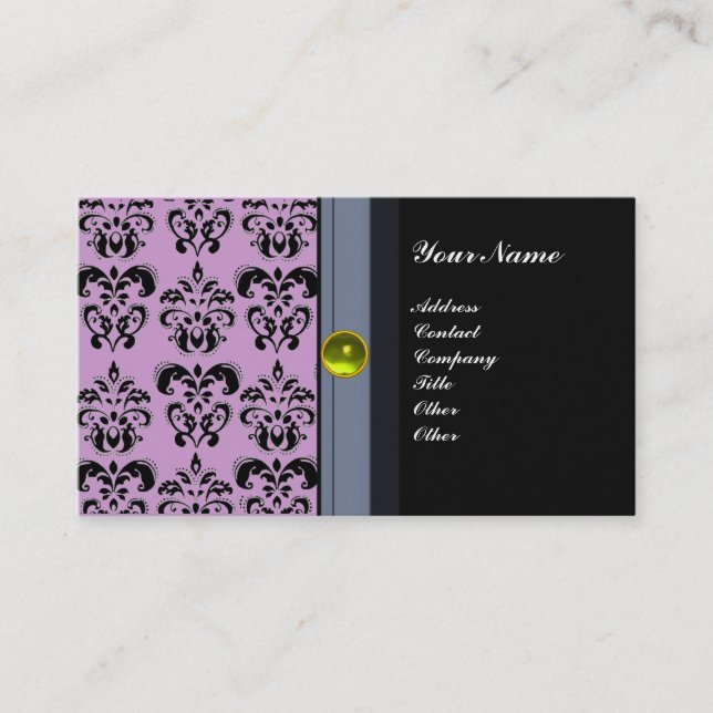 CLASSY DAMASK MONOGRAM Black topaz gult Visitkort (Framsida)