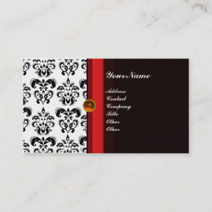 CLASSY DAMASK MONOGRAM Black topaz orange ärr Visitkort