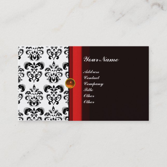 CLASSY DAMASK MONOGRAM Black topaz orange ärr Visitkort (Framsida)