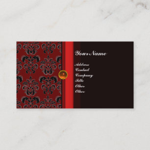 CLASSY DAMASK MONOGRAM Black topaz orange Visitkort